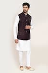 Arihant Rai Sinha_Wine Cut Work Jacquard Nehru Jacket Set _at_Aza_Fashions