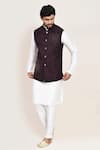 Buy_Arihant Rai Sinha_Wine Cut Work Jacquard Nehru Jacket Set _at_Aza_Fashions