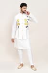 Buy_Arihant Rai Sinha_White Linen, Wool Embroidery Art Silk Nehru Jacket Set _at_Aza_Fashions