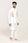 Arihant Rai Sinha_White Linen, Wool Embroidery Art Silk Nehru Jacket Set _at_Aza_Fashions