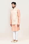 Buy_Arihant Rai Sinha_Gold Embroidery Peach Art Silk Nehru Jacket Set _Online_at_Aza_Fashions