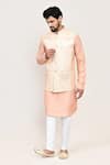 Buy_Arihant Rai Sinha_Gold Embroidery Peach Art Silk Nehru Jacket Set _at_Aza_Fashions