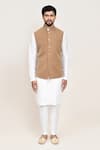 Arihant Rai Sinha_Brown Chiku Terry Rayon Nehru Jacket _at_Aza_Fashions