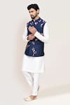 Arihant Rai Sinha_Blue Cotton Embroidery Thread Work Nehru Jacket _Online_at_Aza_Fashions