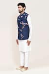 Shop_Arihant Rai Sinha_Blue Cotton Embroidery Thread Work Nehru Jacket _Online_at_Aza_Fashions