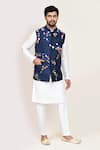 Buy_Arihant Rai Sinha_Blue Cotton Embroidery Thread Work Nehru Jacket _at_Aza_Fashions