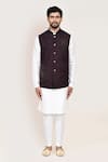 Arihant Rai Sinha_Wine Cut Work Jacquard Nehru Jacket _Online_at_Aza_Fashions