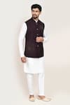 Shop_Arihant Rai Sinha_Wine Cut Work Jacquard Nehru Jacket _Online_at_Aza_Fashions
