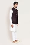 Arihant Rai Sinha_Wine Cut Work Jacquard Nehru Jacket _at_Aza_Fashions