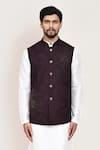 Buy_Arihant Rai Sinha_Wine Cut Work Jacquard Nehru Jacket _at_Aza_Fashions