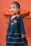 Cute Couture_Blue Cotton Embroidery Radha Rani Peplum Kurta And Dhoti Pant Set _Online_at_Aza_Fashions