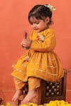 Buy_Cute Couture_Mustard Cotton Embroidery Radha Rani Peplum Kurta And Dhoti Pant Set _Online_at_Aza_Fashions