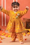 Cute Couture_Mustard Cotton Embroidery Radha Rani Peplum Kurta And Dhoti Pant Set _at_Aza_Fashions