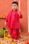 Shop_Cute Couture_Pink Cotton Embroidery Rasleela Kurta And Dhoti Pant Set _Online_at_Aza_Fashions