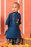 Shop_Cute Couture_Blue Cotton Embroidery Vrindavan Kurta And Dhoti Pant Set _at_Aza_Fashions