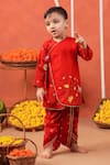 Buy_Cute Couture_Rust Cotton Embroidery Bansi Angarkha And Dhoti Pant Set _at_Aza_Fashions