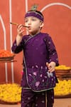Shop_Cute Couture_Purple Cotton Embroidery Bansi Angarkha And Dhoti Pant Set _Online_at_Aza_Fashions