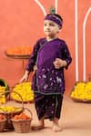 Cute Couture_Purple Cotton Embroidery Bansi Angarkha And Dhoti Pant Set _Online