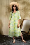 Buy_Banana Labs_Yellow Cotton Round Neck Lime Hand Block Print Dress _at_Aza_Fashions