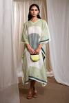 Buy_Banana Labs_Green Cotton V-neck Striped Kaftan _at_Aza_Fashions