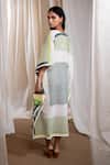 Shop_Banana Labs_Green Cotton V-neck Striped Kaftan _at_Aza_Fashions