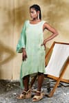 Buy_Banana Labs_Green Cotton Round Neck Hand Block Print Kaftan _at_Aza_Fashions