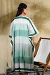 Shop_Banana Labs_Green Cotton V-neck Aqua Hand Block Print Kaftan Dress _at_Aza_Fashions