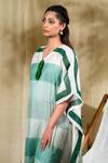 Buy_Banana Labs_Green Cotton V-neck Aqua Hand Block Print Kaftan Dress _Online_at_Aza_Fashions
