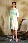 Buy_Banana Labs_Green Cotton Collared Hand Block Print Dress _at_Aza_Fashions