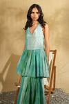 Banana Labs_Green Cotton Halter Neck Layered Aqua Blue And Dress _Online_at_Aza_Fashions