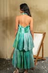 Shop_Banana Labs_Green Cotton Halter Neck Layered Aqua Blue And Dress _at_Aza_Fashions