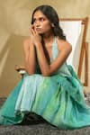Shop_Banana Labs_Green Cotton Halter Neck Layered Aqua Blue And Dress _Online_at_Aza_Fashions