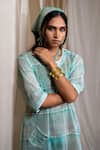 Banana Labs_Blue Cotton Crew Neck Aqua Hand Block Print Dress _Online_at_Aza_Fashions