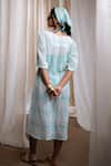 Shop_Banana Labs_Blue Cotton Crew Neck Aqua Hand Block Print Dress _at_Aza_Fashions