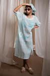 Buy_Banana Labs_Blue Cotton Crew Neck Aqua Hand Block Print Dress _at_Aza_Fashions