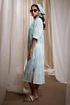 Banana Labs_Blue Cotton Crew Neck Aqua Hand Block Print Dress _at_Aza_Fashions
