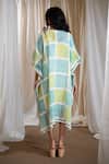 Shop_Banana Labs_Green Cotton Round Neck Aqua Blue And Hand Block Kaftan _at_Aza_Fashions