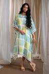 Buy_Banana Labs_Green Cotton Round Neck Aqua Blue And Hand Block Kaftan _at_Aza_Fashions