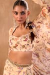 Shop_Mehak Murpana X AZA_Ivory Crepe Embroidery Sweetheart Neck, Floral Print Draped Skirt Jacket Set _Online_at_Aza_Fashions