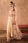 Shop_Mehak Murpana X AZA_Ivory Crepe Embroidery Sweetheart Neck, Floral Print Draped Skirt Jacket Set 