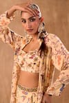 Mehak Murpana X AZA_Ivory Crepe Embroidery Sweetheart Neck, Floral Print Draped Skirt Jacket Set _Online