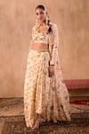 Mehak Murpana X AZA_Ivory Crepe Embroidery Sweetheart Neck, Floral Print Draped Skirt Jacket Set 