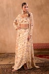 Mehak Murpana X AZA_Ivory Crepe Embroidery Sweetheart Neck, Floral Print Draped Skirt Jacket Set 