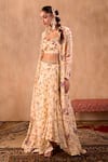 Mehak Murpana X AZA_Ivory Crepe Embroidery Sweetheart Neck, Floral Print Draped Skirt Jacket Set 