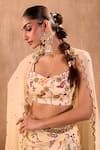 Mehak Murpana X AZA_Ivory Crepe, Georgette Embroidery Sweetheart Neck Floral Print Draped Skirt Set _at_Aza_Fashions