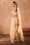 Mehak Murpana X AZA_Ivory Crepe, Georgette Embroidery Sweetheart Neck Floral Print Draped Skirt Set _Online
