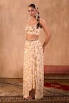 Buy_Mehak Murpana X AZA_Ivory Crepe, Georgette Embroidery Sweetheart Neck Floral Print Draped Skirt Set _Online