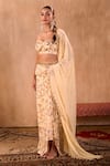 Shop_Mehak Murpana X AZA_Ivory Crepe, Georgette Embroidery Sweetheart Neck Floral Print Draped Skirt Set _Online