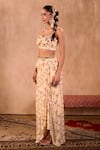 Mehak Murpana X AZA_Ivory Crepe, Georgette Embroidery Sweetheart Neck Floral Print Draped Skirt Set 