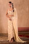Mehak Murpana X AZA_Ivory Crepe, Georgette Embroidery Sweetheart Neck Floral Print Draped Skirt Set 